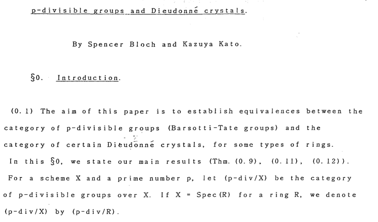 An Unpublished Note By Bloch Kato On P Divisible Groups And Dieudonne Crystals Mathoverflow