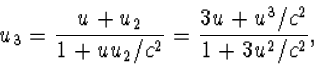 u_3=\frac{u+u_2}{1+uu_2/c^2}=\frac{3u+u^3/c^2}{1+3u^2/c^2},